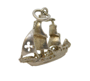 Sterling Silver Galleon Ship Charm Pendant Vintage c1970s