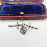 Sterling Silver Crucifix and Heart Charm Pendant Vintage c1970