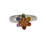 Sterling Silver Multi-Colour Sapphire Cluster DressRing Vintage c1990 Size P 1/2