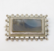 Victorian Sterling Silver & Agate Set Dress Brooch Pin Antique c1860