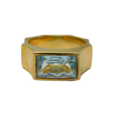 Studio Sterling Silver Gilt & Blue Topaz Set Large Dress Ring Vintage c1970s