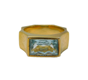 Studio Sterling Silver Gilt & Blue Topaz Set Large Dress Ring Vintage c1970s