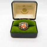 Caithness Jewellery Box Sterling Silver Floral Glass Dress Ring Vintage 1974