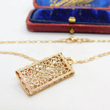 Rose Gold on Sterling Silver Floral Pattern Drop Pendant Vintage c1990