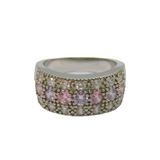 Sterling Silver Pink, Lilac & White CZ Wide Band Ring Modern c2000 Size L