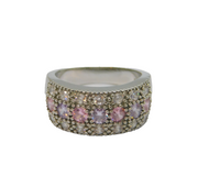 Sterling Silver Pink, Lilac & White CZ Wide Band Ring Modern c2000 Size L