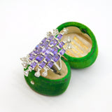 Silver Plated Purple and White Crystal Statement Ring Vintage c1990 Size P 1/2