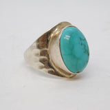 Taxco Style Sterling Silver & Cabochon Turquoise Signet Ring Vintage