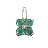 9ct White Gold, Emerald & Diamond Floral Drop Pendant Vintage Birmingham