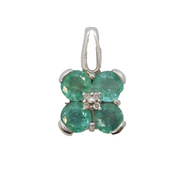 9ct White Gold, Emerald & Diamond Floral Drop Pendant Vintage Birmingham