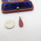 Sterling Silver Red Carnelian Drop Charm Pendant Vintage c1970