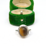 Sterling Silver Tigers Eye Cabochon Oval Ring Vintage c1970 Size N