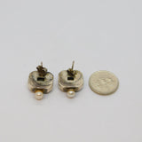 Pair of Sterling Silver Peridot & Pearl Studio Stud Earrings Vintage c1970