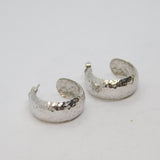 Pair of Sterling Silver Planished Open Hoop Stud Drop Earrings Vintage c2000