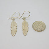 Pair of Sterling Silver Stud Feather From Hook Drop Earrings Modern c1990