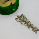 Sterling Silver Triple Butterfly Drop Charm Pendant Vintage c1970