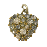 Victorian Gilt Metal & Paste Set Puffy Heart Drop Pendant Antique c1880s