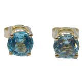 Pair of Sterling Silver Round Blue Topaz Stud Earrings Vintage c1970