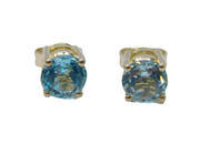 Pair of Sterling Silver Round Blue Topaz Stud Earrings Vintage c1970