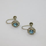 Edwardian Pair of Sterling Silver Blue Paste Screw Back Earrings Antique c1910