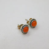 Pair of Sterling Silver Round Cabochon Carnelian Stud Earrings Modern c2010