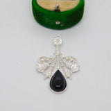 Sterling Silver Cabochon Onyx Drop Charm Pendant Vintage c1970