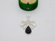 Sterling Silver Cabochon Onyx Drop Charm Pendant Vintage c1970