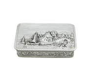 Edwardian Sterling Silver Sailing Scene Snuff Box Antique 1906 Birmingham