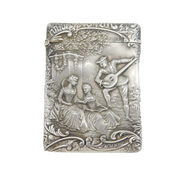 Edwardian Sterling Silver Regency Scene Card Case Antique 1904 Birmingham
