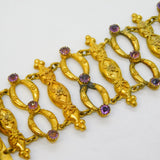 Victorian Rolled Gold Amethyst Paste Set Etruscan Style Cuff Bracelet Antique