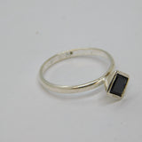 Sterling Silver Black Agate Diamond Shape Dress Ring Vintage c1970 Size M 1/2