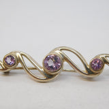 Sterling Silver Swirl Pattern Amethyst Set Swirl Brooch Vintage c1970