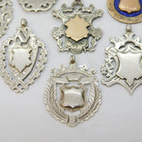 Job Lot of Antique Sterling Silver Fob Medals inc. Gold Fronts, Enamel 69g