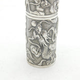 19th Century Chinese Export Silver Dragon Pattern Cylindrical Box Antique Canton