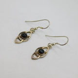 Sterling Silver Boxed Pair Of Whitby Jet Celtic Style Drop Earrings Modern c1990