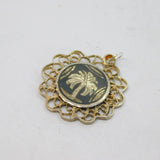 Sterling Silver Niello Enamel Palm Tree Patterned Charm Pendant Antique c1930