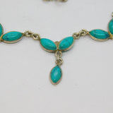 Sterling Silver Turquoise Set Leaf Shapes Collar Necklace Modern c1990s