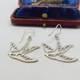 Sterling Silver Swooping Swallow Hoop Earrings Vintage c1970