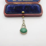 Sterling Silver and Malachite Drop Charm Pendant Vintage c1970