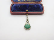Sterling Silver and Malachite Drop Charm Pendant Vintage c1970