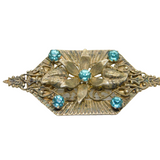 Scottish Sterling Silver Blue Paste Floral Statement Brooch Pin Vintage c1950