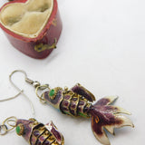 Chinese Export Sterling Silver & Colourful Enamel Flapping Fish Earrings c1950