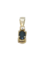 Sterling Silver Sapphire & White Topaz Simplistic Drop Pendant Vintage c1970s