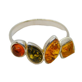 Sterling Silver Mixed Colour Baltic Amber Dress Band Ring Vintage c1970 Size O