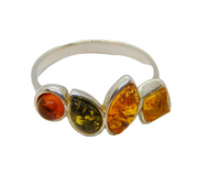 Sterling Silver Mixed Colour Baltic Amber Dress Band Ring Vintage c1970 Size O