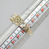 Sterling Silver Filigree Pattern CZ Solitaire Band Ring Vintage c1970 Size P 1/2