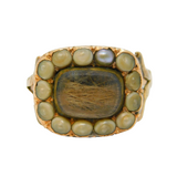 George III 9ct Yellow Gold, Seed Pearl & Hair Set Mourning Ring Antique c1800s