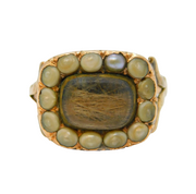 George III 9ct Yellow Gold, Seed Pearl & Hair Set Mourning Ring Antique c1800s