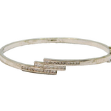 Sterling Silver Three Tier CZ Art Deco Style Hinged Cuff Bangle Modern c1990s