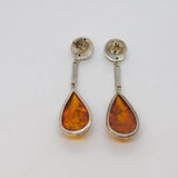 Pair of Sterling Silver Chunky Baltic Amber Long Drop Earrings Vintage c1980